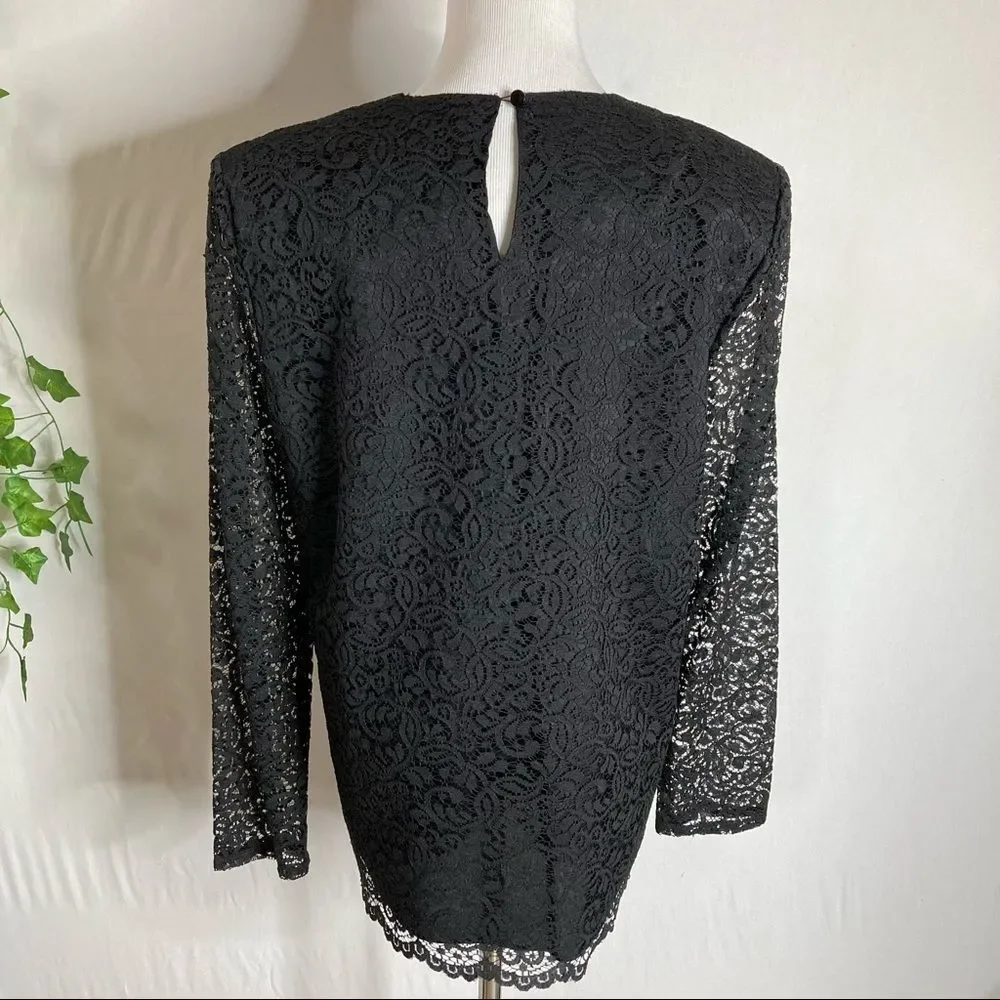 Vintage J. Jill Black Lace Long Sleeve Top Size 12